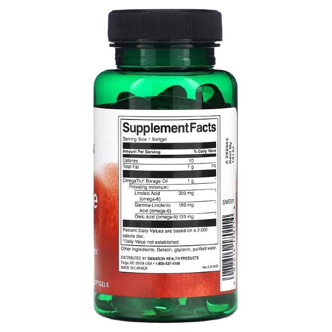 Rückseite der grünen Flasche. Aufschrift: Supplement Facts, Nährwertangaben, Swanson Health Products.