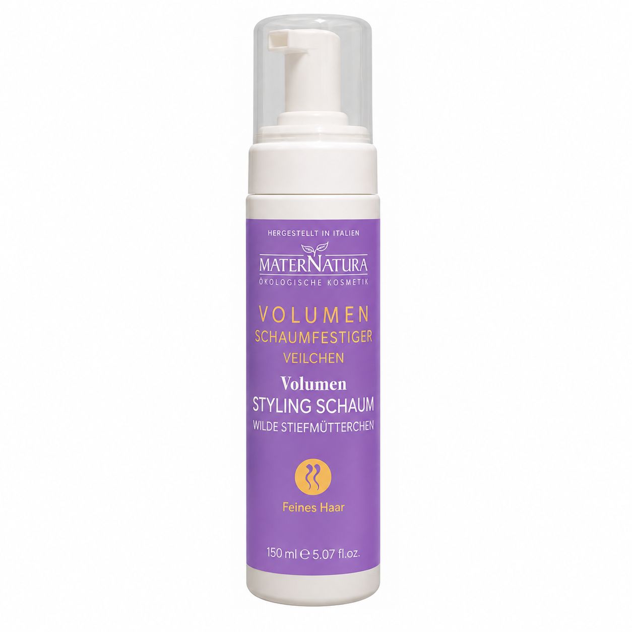 Gyada Cosmetics Linie Delicata sanfte Haarmousse, hellblaue Flasche mit Pumpspender.