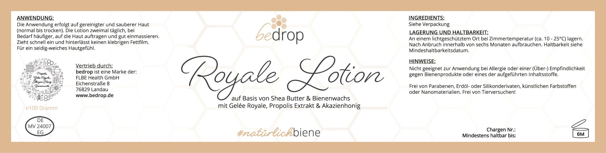 bedrop Royale Lotion Bodylotion mit Gelée Royale, Sheabutter und Akazienhonig