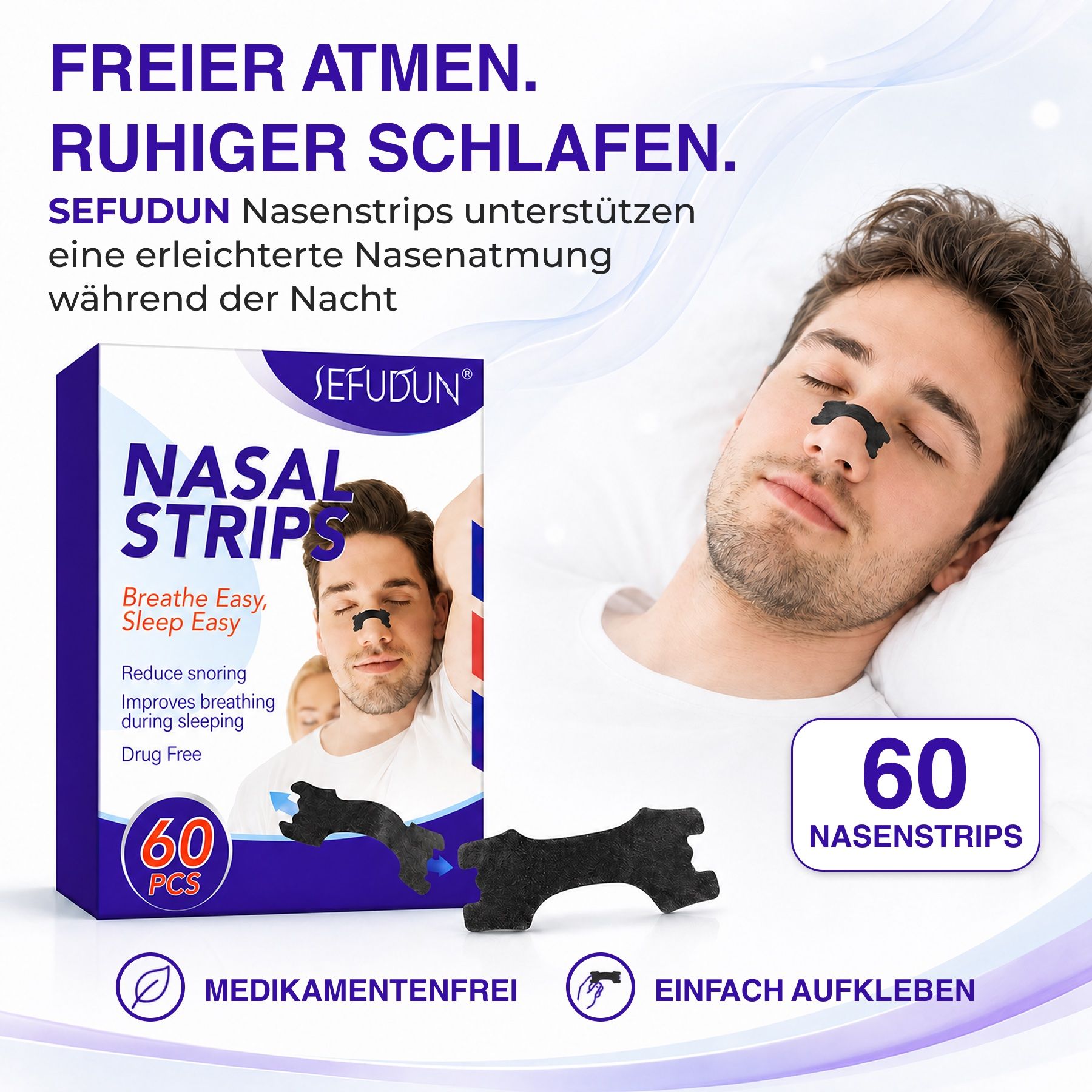P-beauty Nasenpflaster Strips Nasenspreizer bei Schnarchen Hautfreundlich Schwarz