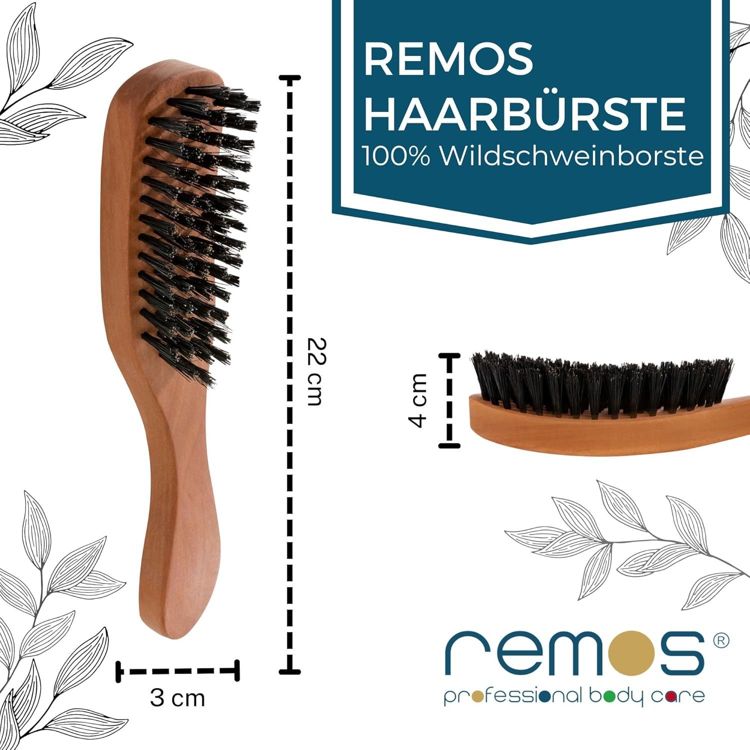 REMOS Haarbürste mit Wildschweinborsten, schmal