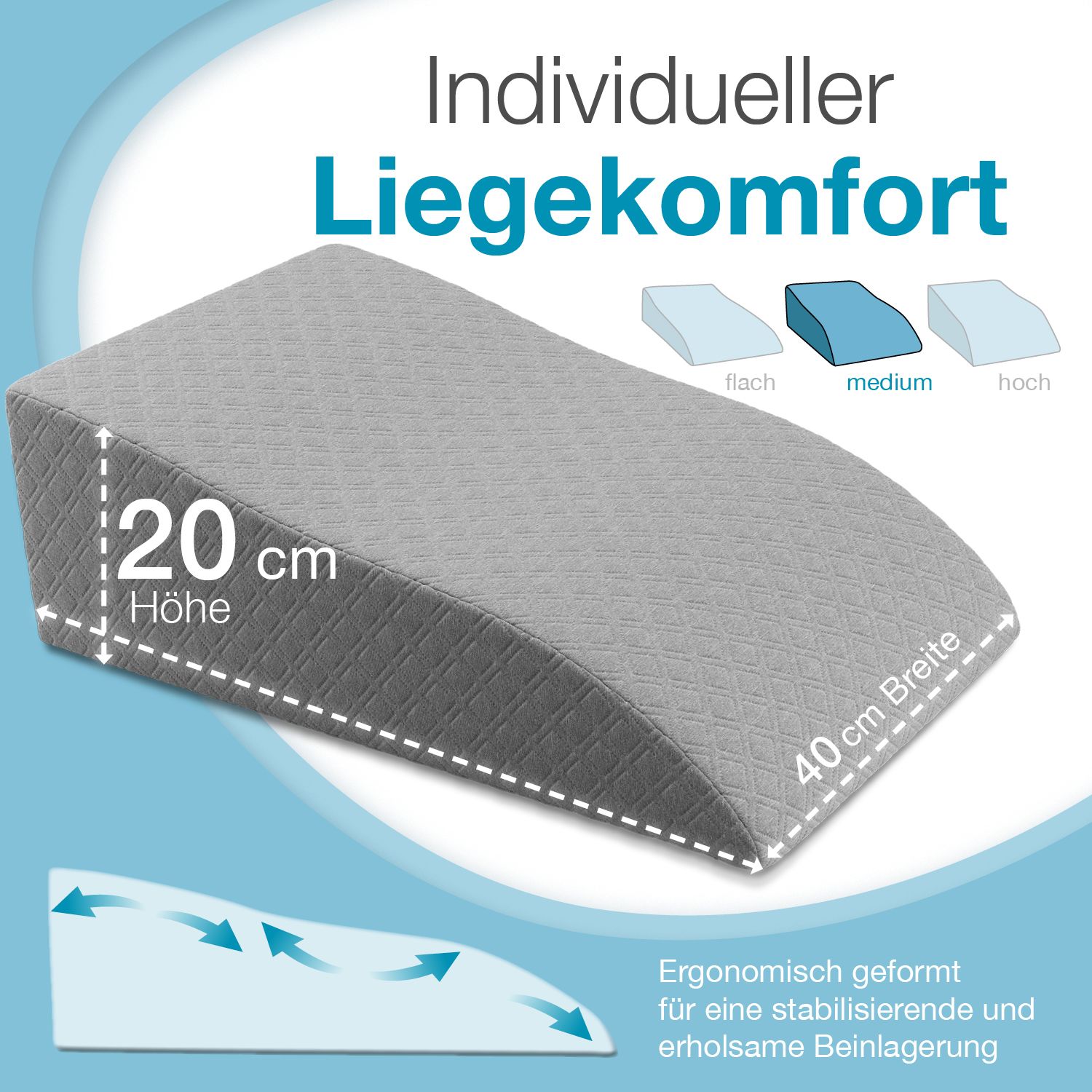 Bestschlaf Bein-Lagerungskissen »Visko«, medium, 65x40x20cm, grau