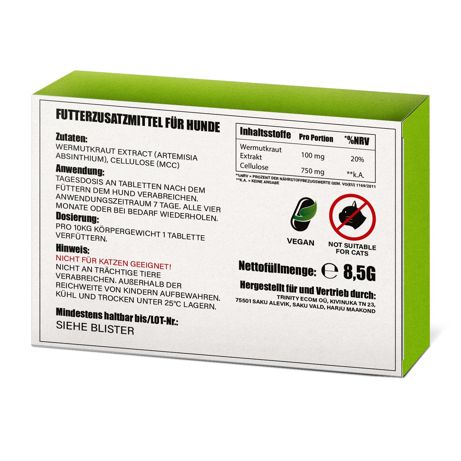 Wormwood Futterzusatzmittel für Hunde, 10 Tabletten, mit Wermutkrautextrakt.