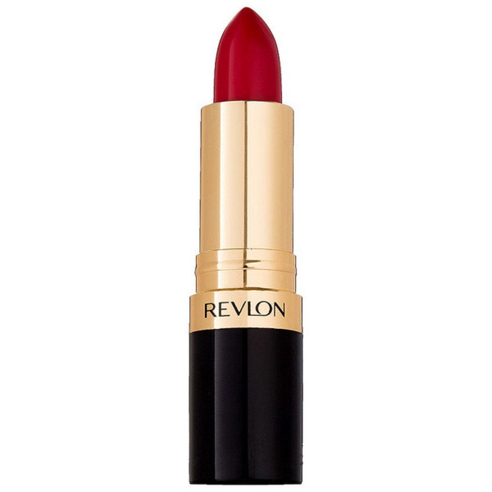 Roter Lippenstift mit schwarzem Boden, goldener Mitte. REVON-Logo sichtbar.