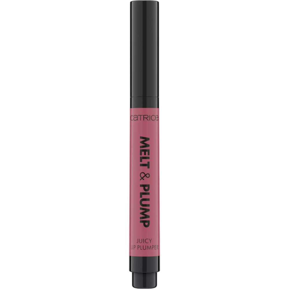 Catrice Melt & Plump Lippenauffüller. Rosa Tube mit schwarzem Deckel. Schriftzug: Melt & Plump, Juicy Lip Plumper.