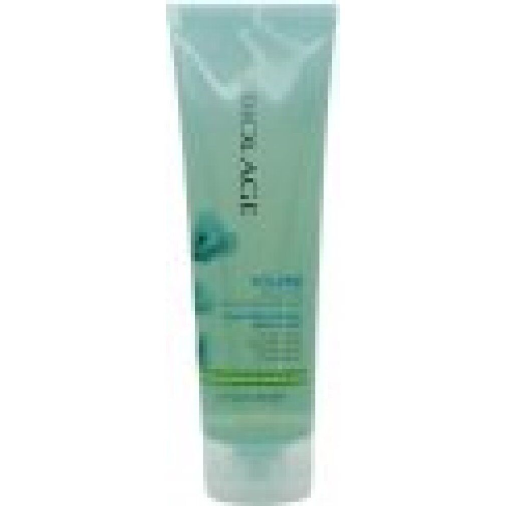Grüne Tube mit weißem Deckel. Biolage-Logo und Produktbezeichnung. Text: Volume Bloom Aqua-Gel Conditioner.