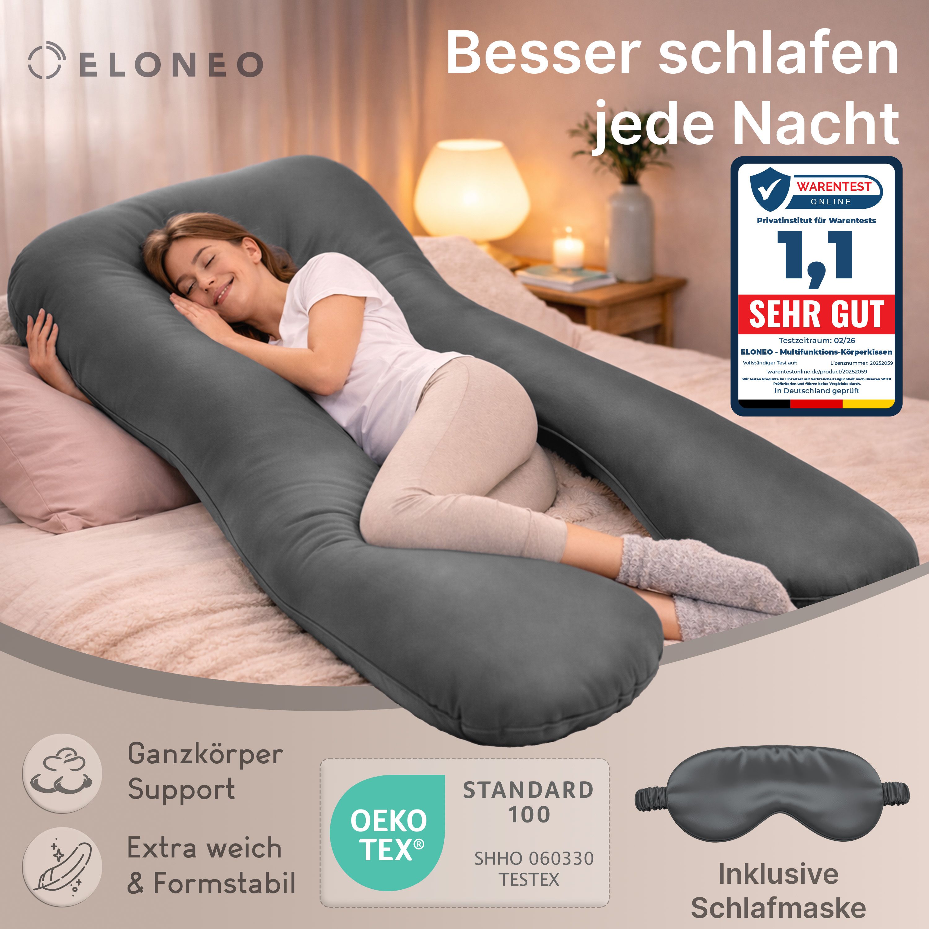 Multifunktions-Körperkissen mit Schlafmaske