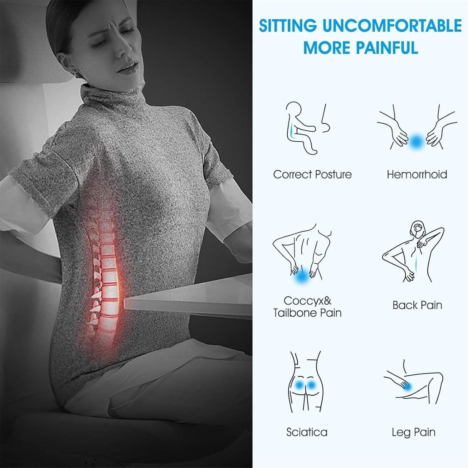 Feagar Sitzkissen Orthopädisches Sitzkissen aus Memory Foam