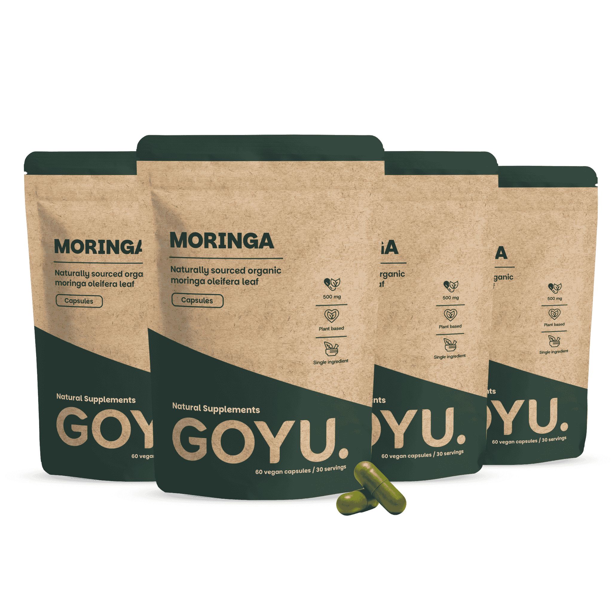 Vier Packungen Moringa Kapseln 500 mg Bio Multipack.