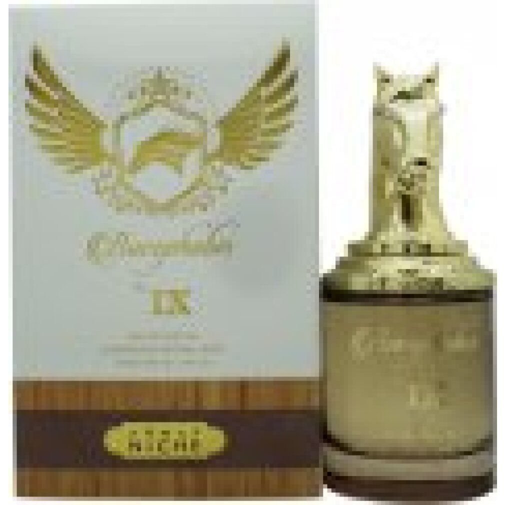 Parfümflakon mit goldfarbenem Pferdekopf-Verschluss und Verpackung. Aufschrift: Bucephalus IX, Armaf Niche.