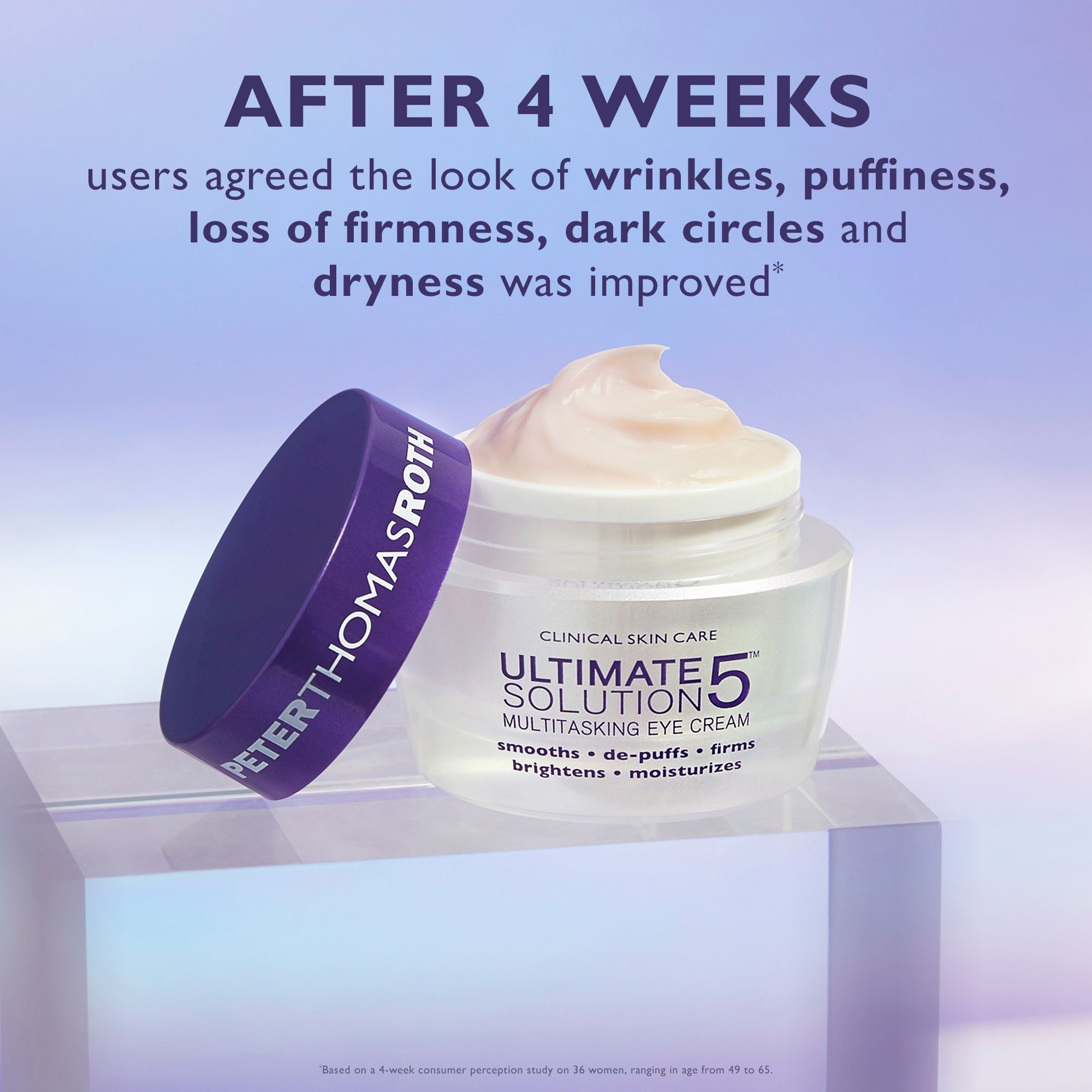 Peter Thomas Roth Augencreme-Tiegel mit Deckel daneben. Text: Nach 4 Wochen Verbesserung.