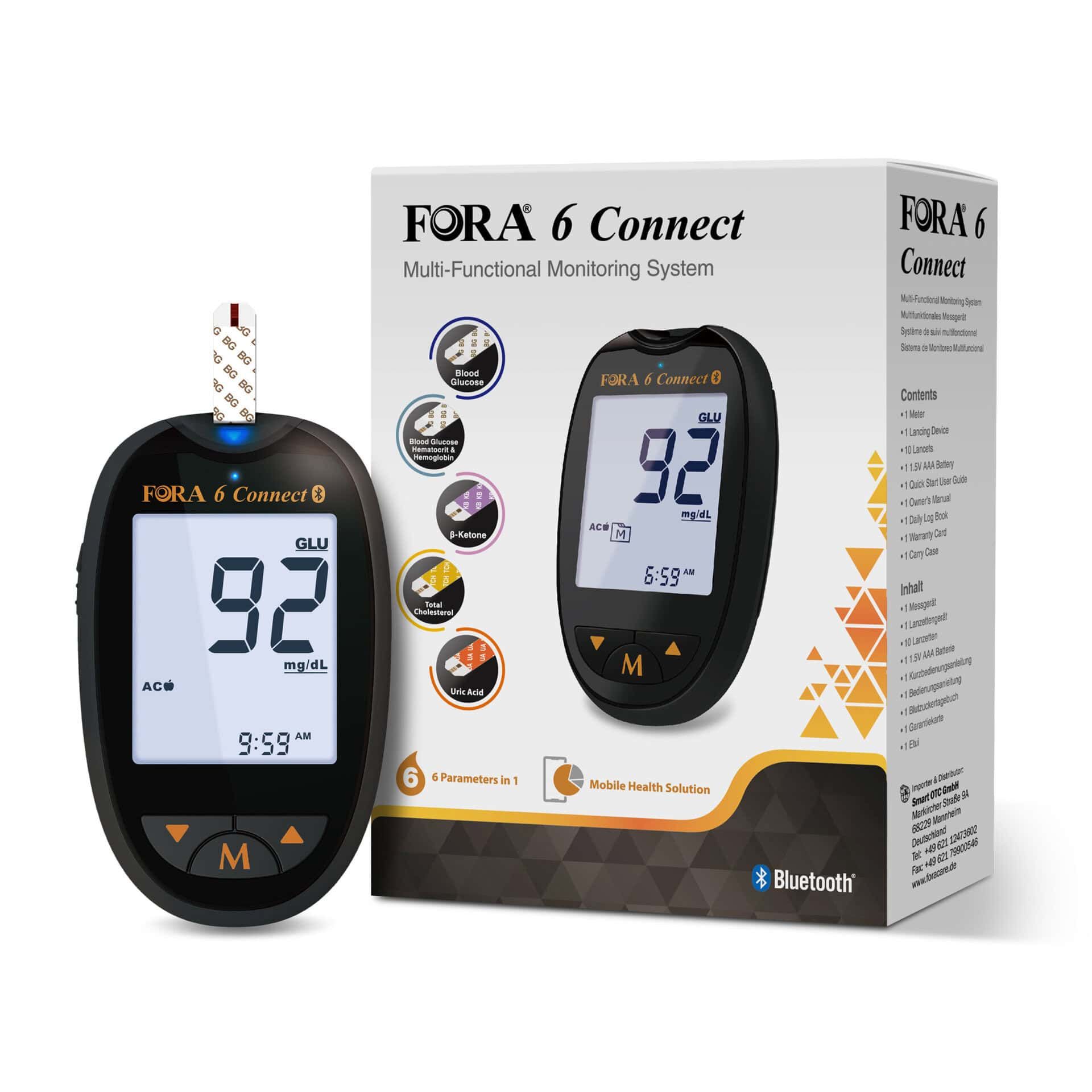 FORA 6 Connect Multi-Parameter mmol/l - Cholesterin-, Ketone-, Harnsäure-Messgerät