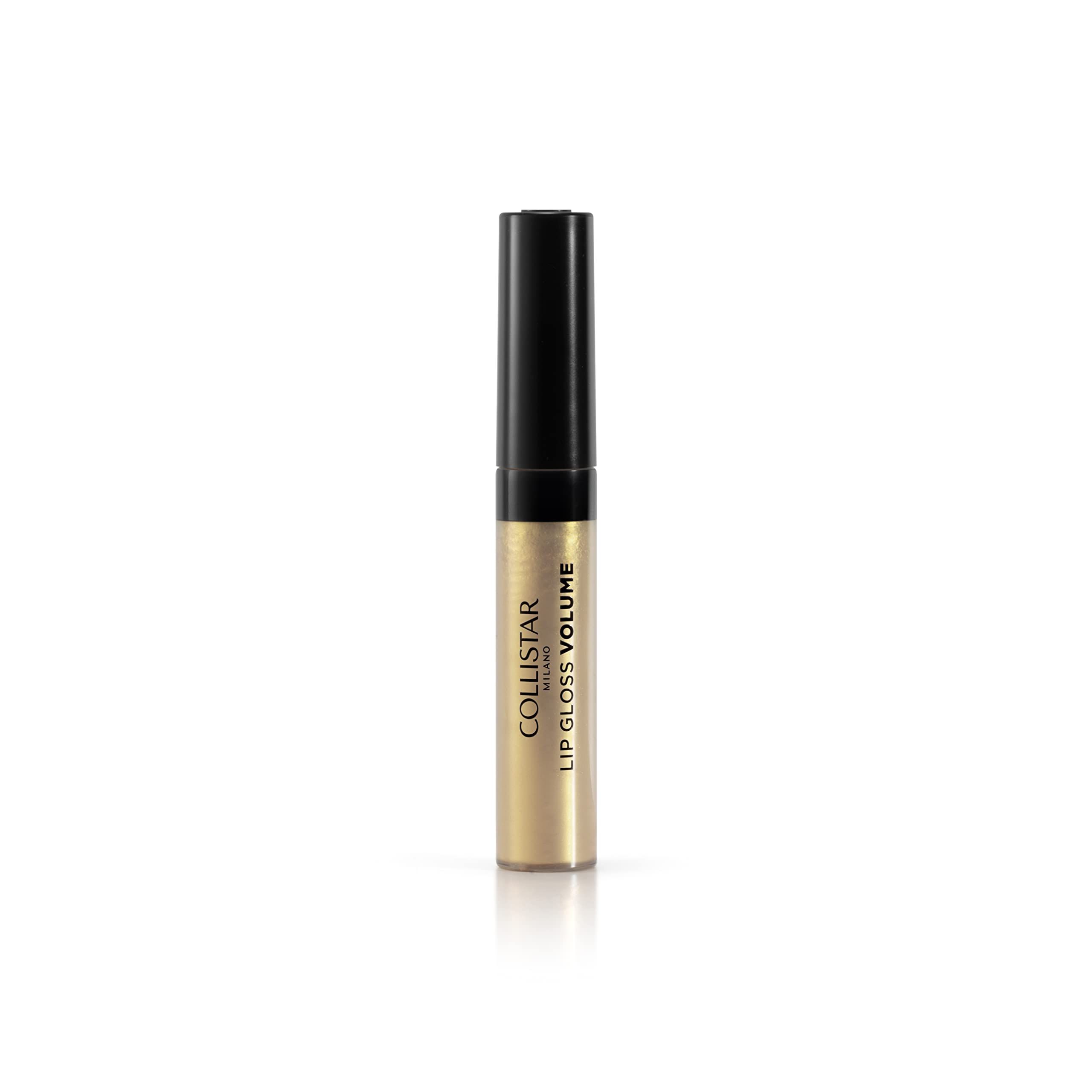 Goldfarbener Lipgloss mit schwarzem Deckel. Aufschrift: COLLISTAR LIP GLOSS VOLUME.