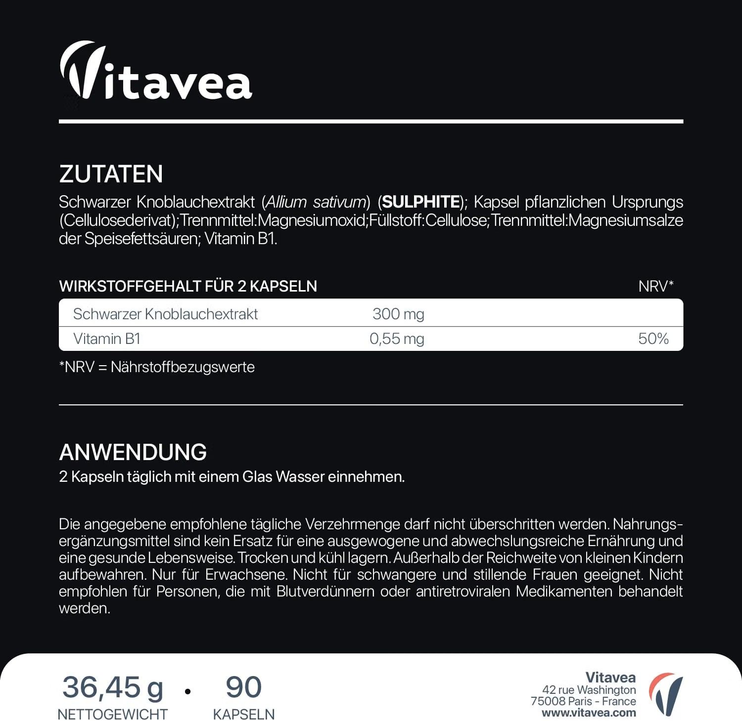 Vitavea Schwarzer Knoblauch mit Vitamin B1