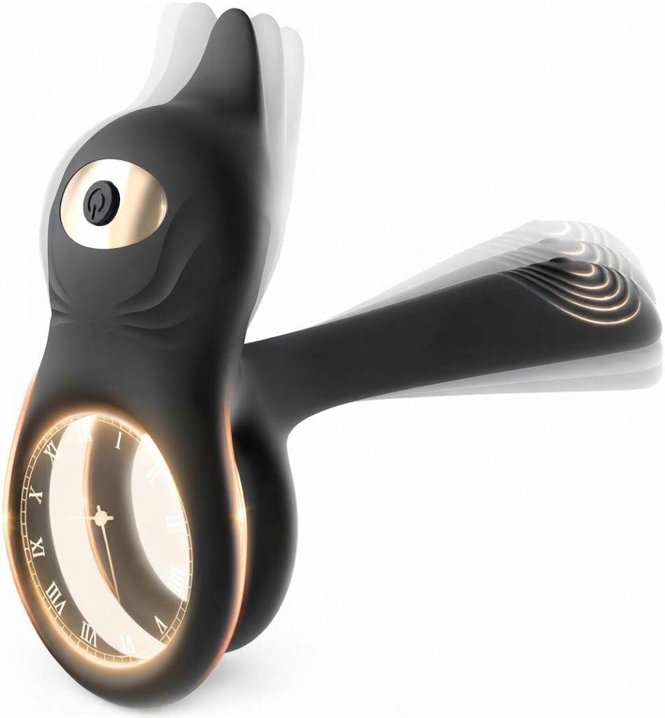 Schwarzer Vibrator mit Ring und beleuchtetem Zifferblatt.