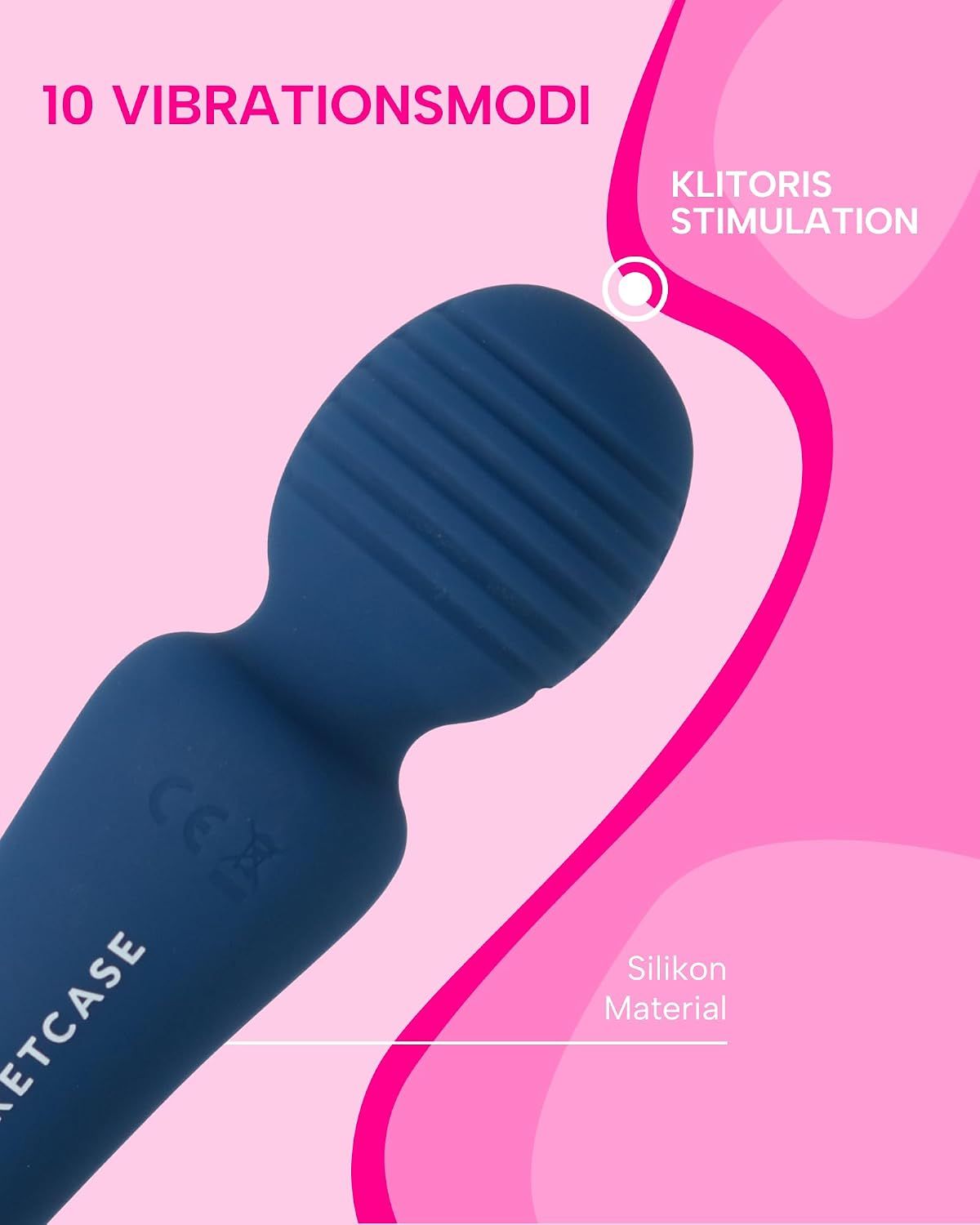 Dunkelblauer Vibrator mit geripptem Kopf, Silikonmaterial, 10 Vibrationsmodi für Klitorisstimulation.