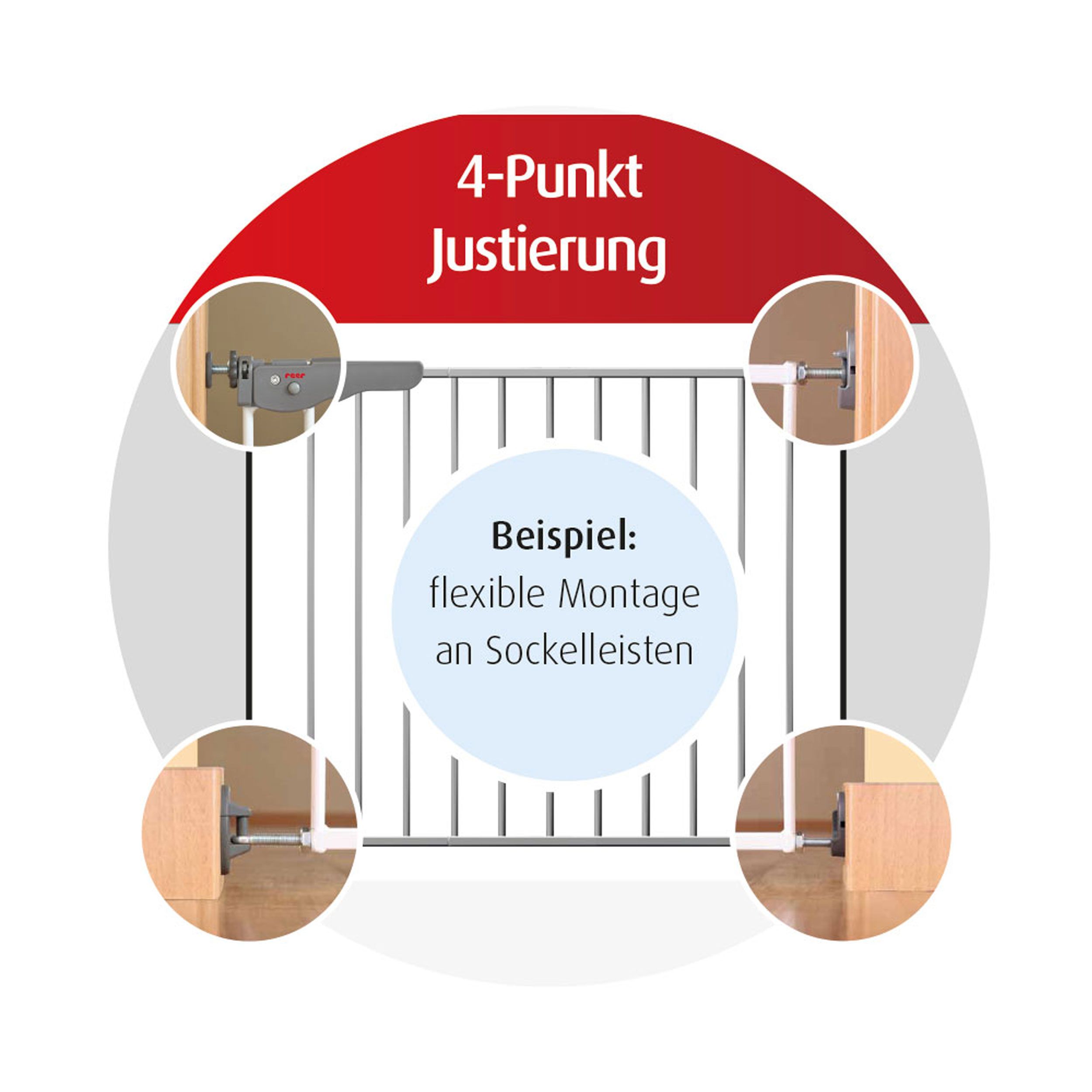 Beispiel für flexible Montage.  4-Punkt-Justierung.  Weißes Metallgitter mit grauen Elementen.