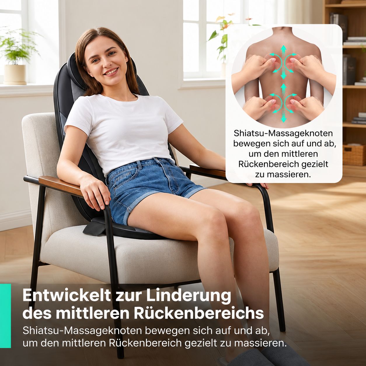 Nackenmassagegerät mit rotem Licht, Bedienelementen und Ladeanzeige.