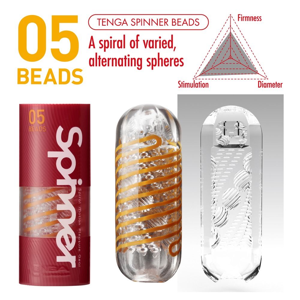 TENGA Spinner Beads 05: Produkt, Verpackung und schematische Darstellung. '05 BEADS'.