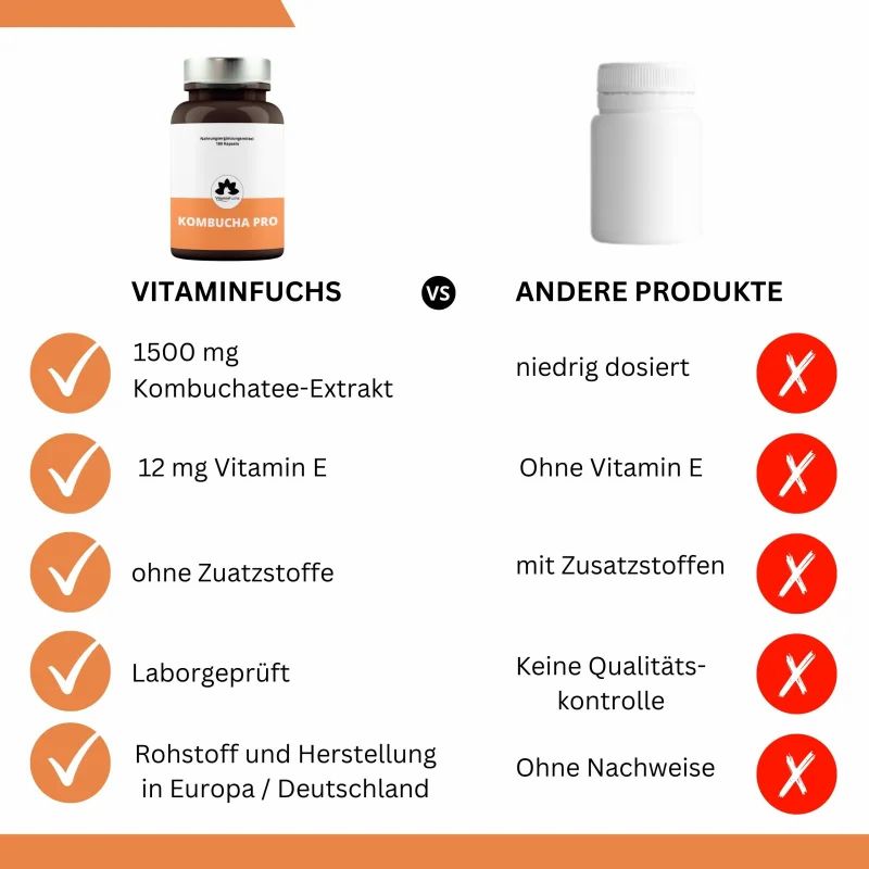 Kombucha Kapseln mit Vitamin E - Hochdosiert von VitaminFuchs