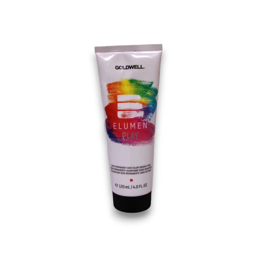 Goldwell ELUMEN PLAY Haarfarbe Tube. Farbdesign mit Regenbogenfarben. Oxidationsmittelfrei.