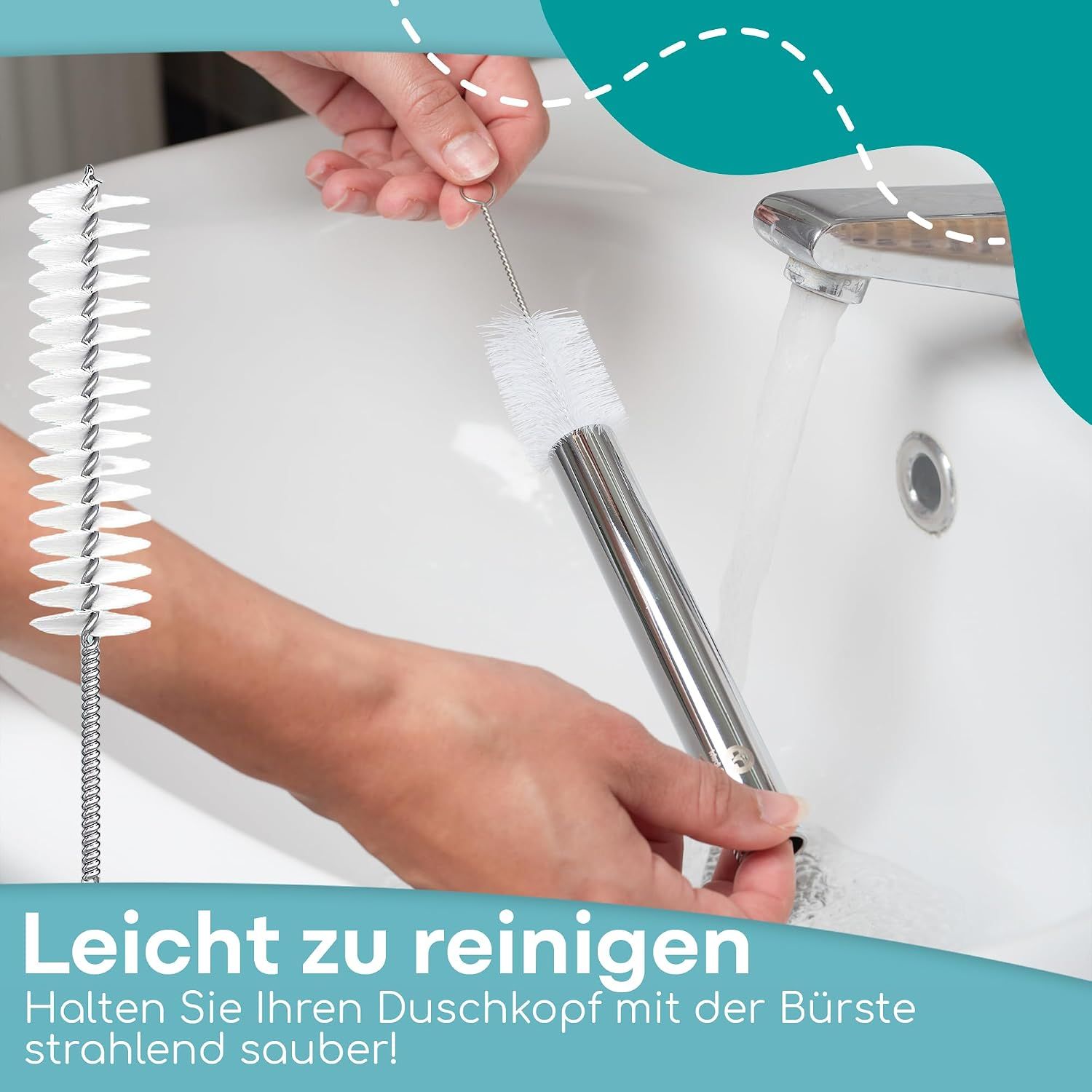 Verschiedene Strahloptionen eines Duschkopf-Aufsatzes.