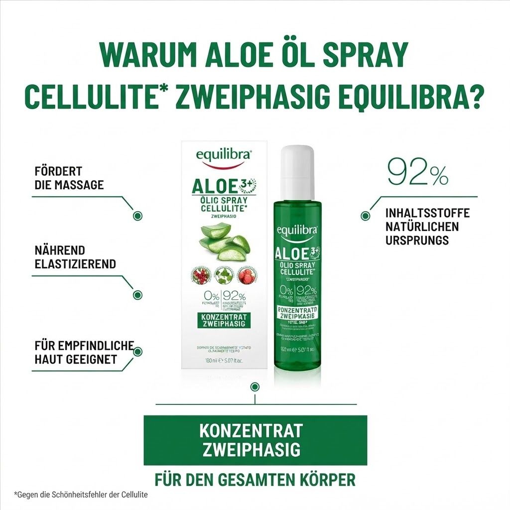 Equilibra Aloe 3+ Körperöl-Spray Cellulite, 150 ml, mit Inhaltsstoffen.