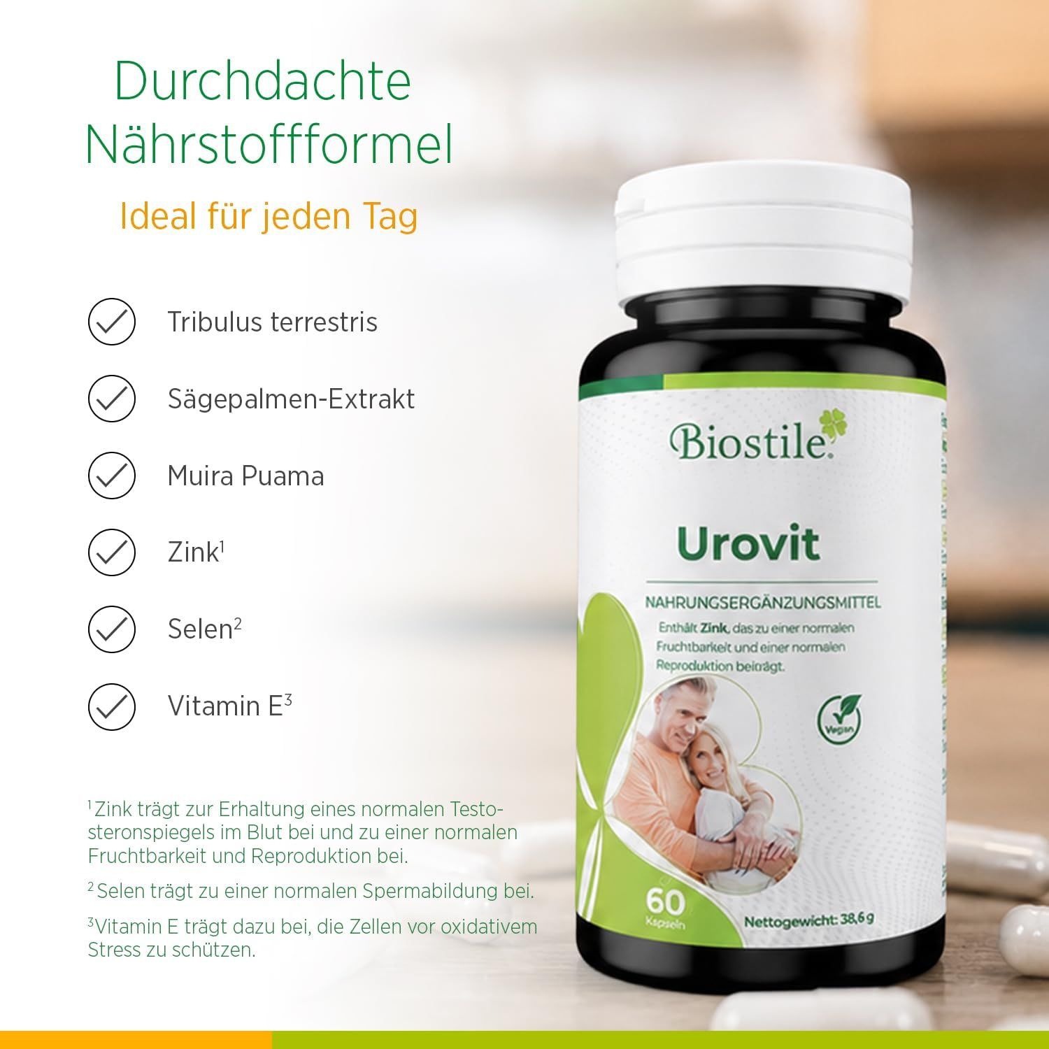 Biostile Urovit Kapseln – Prostata Komplex für Männer mit Sägepalme, Zink & Selen