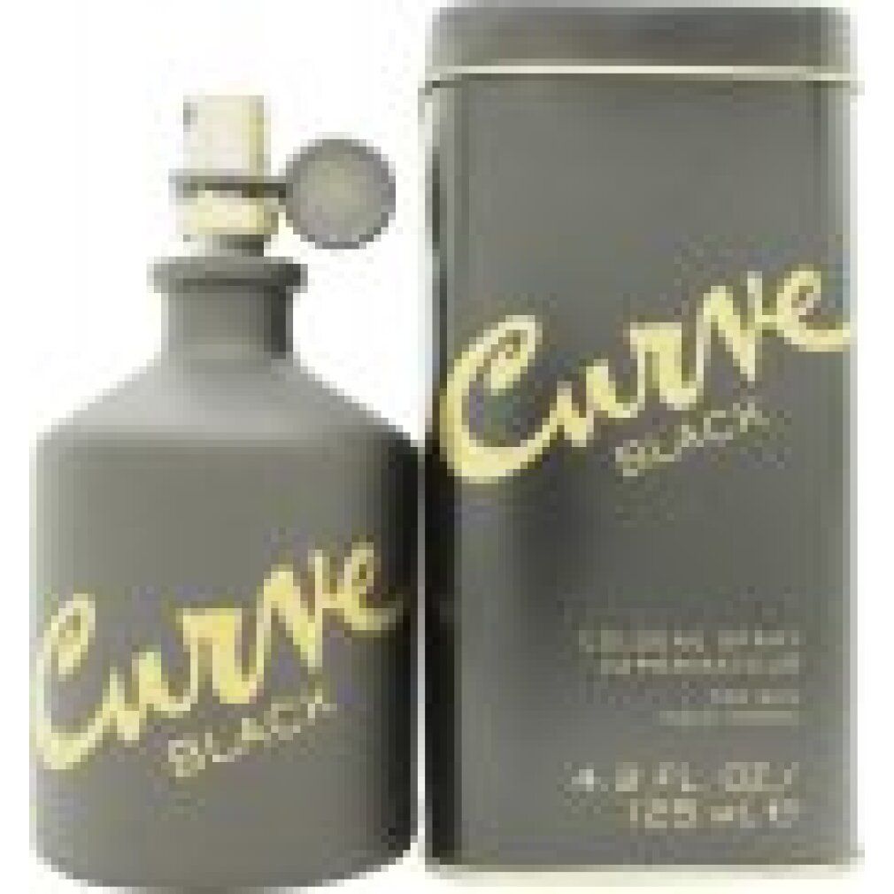 Graue Flasche und Dose mit goldfarbenem "Curve Black"-Schriftzug. Dose mit "Cologne Spray"-Angabe. 4.2 FL. OZ. / 125 mL.