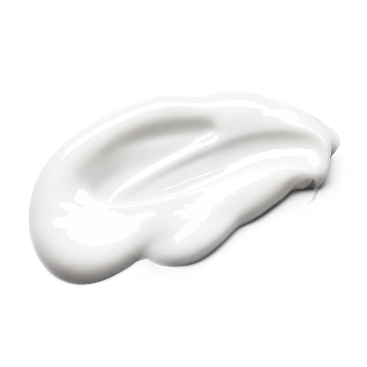 Weißer Creme-Klecks auf weißem Hintergrund. Glänzende Textur.