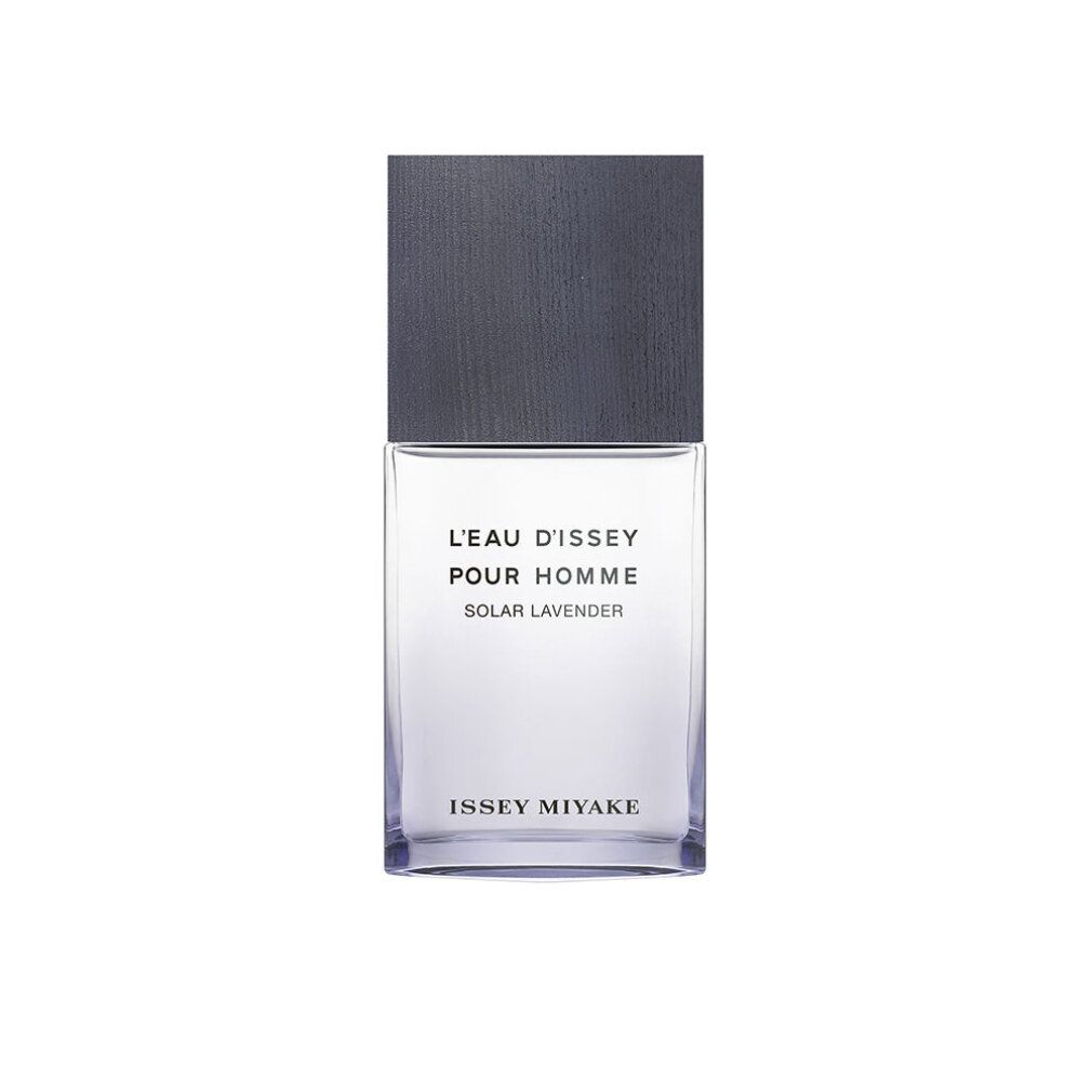 Rechteckiger Flakon mit grauem Deckel. Aufschrift: L'EAU D'ISSEY POUR HOMME Solar Lavender. Marke: Issey Miyake.