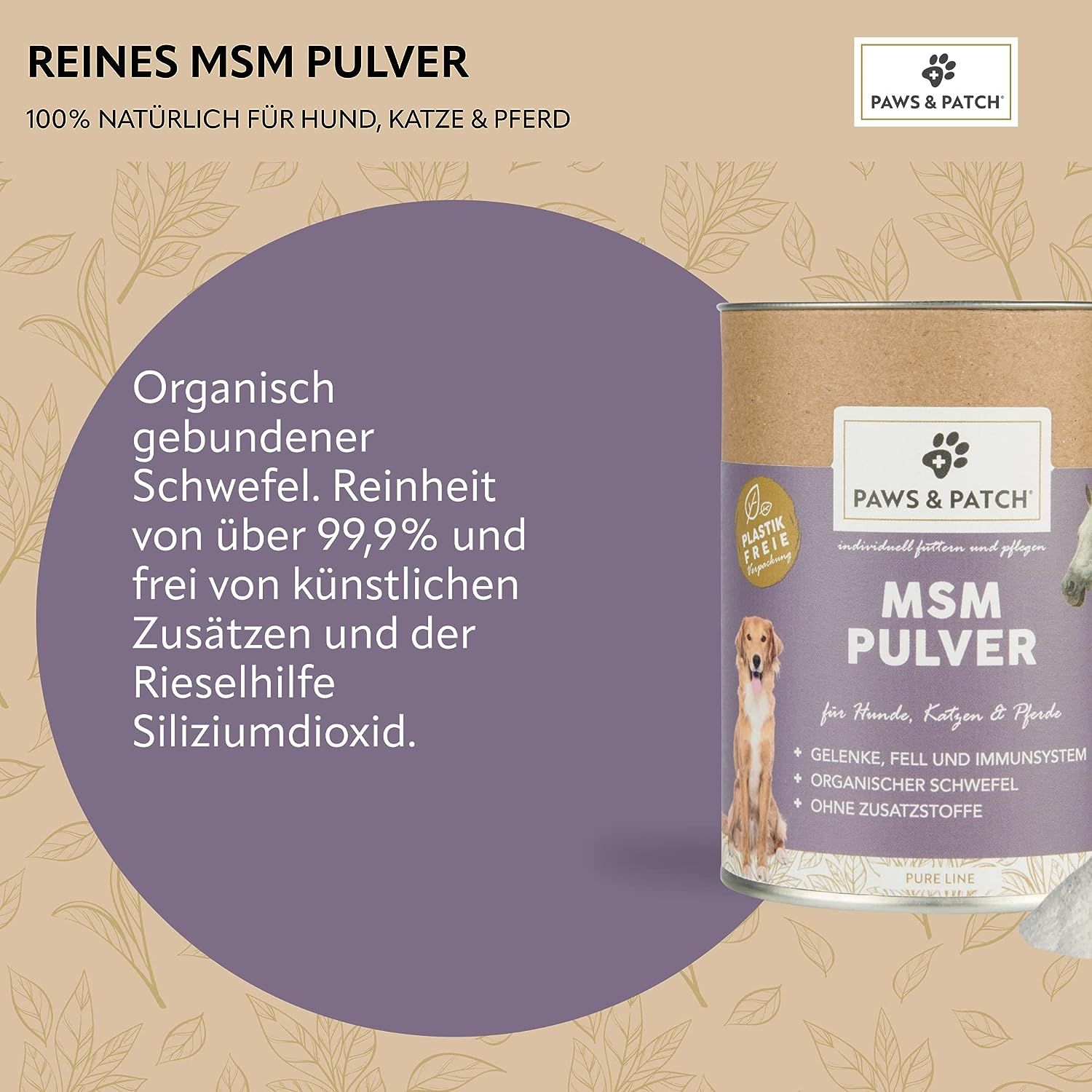 PAWS&PATCH MSM Pulver für Hunde, Katzen und Pferde