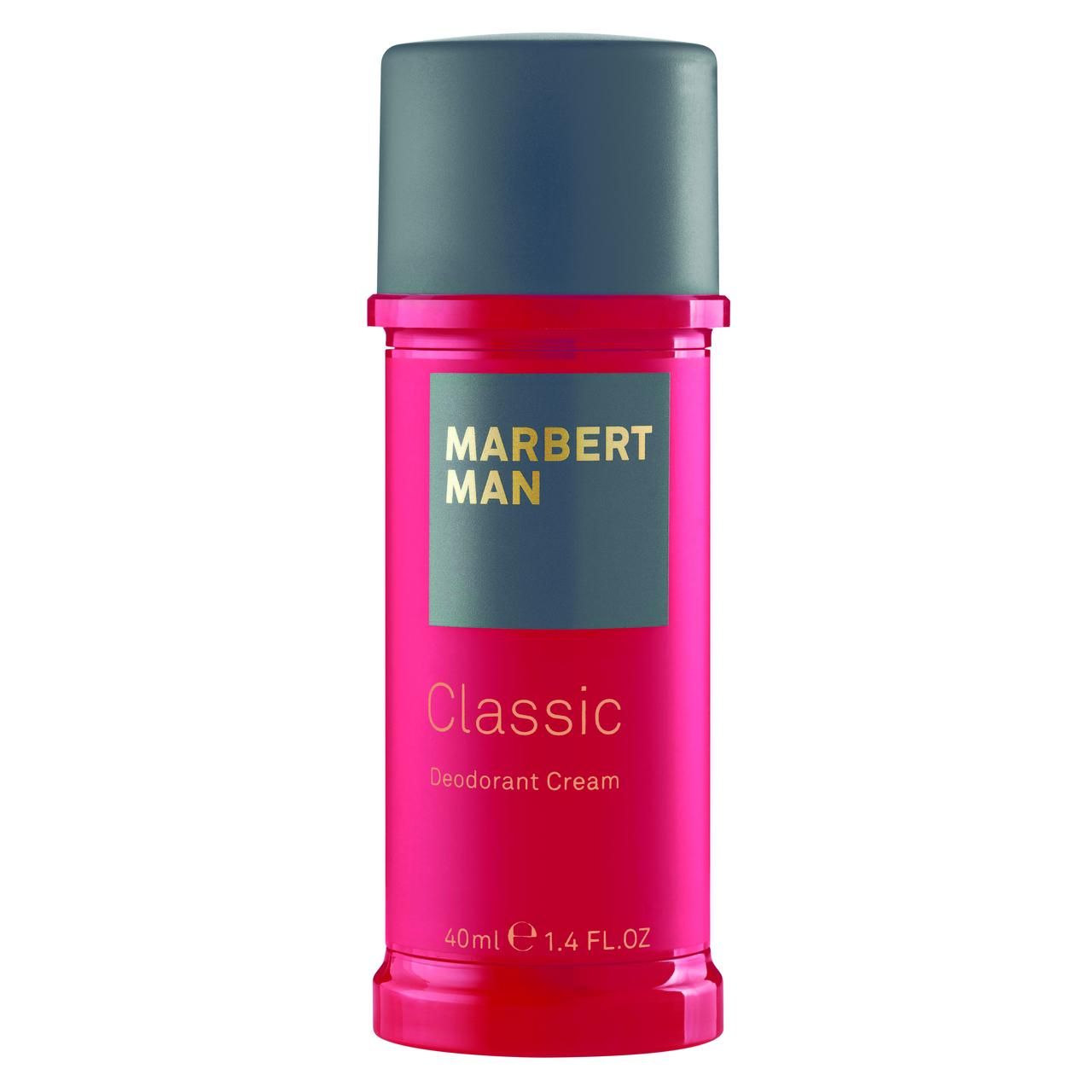 Marbert Man Classic Deodorant Cream in roter Flasche mit grauem Deckel. 40ml.