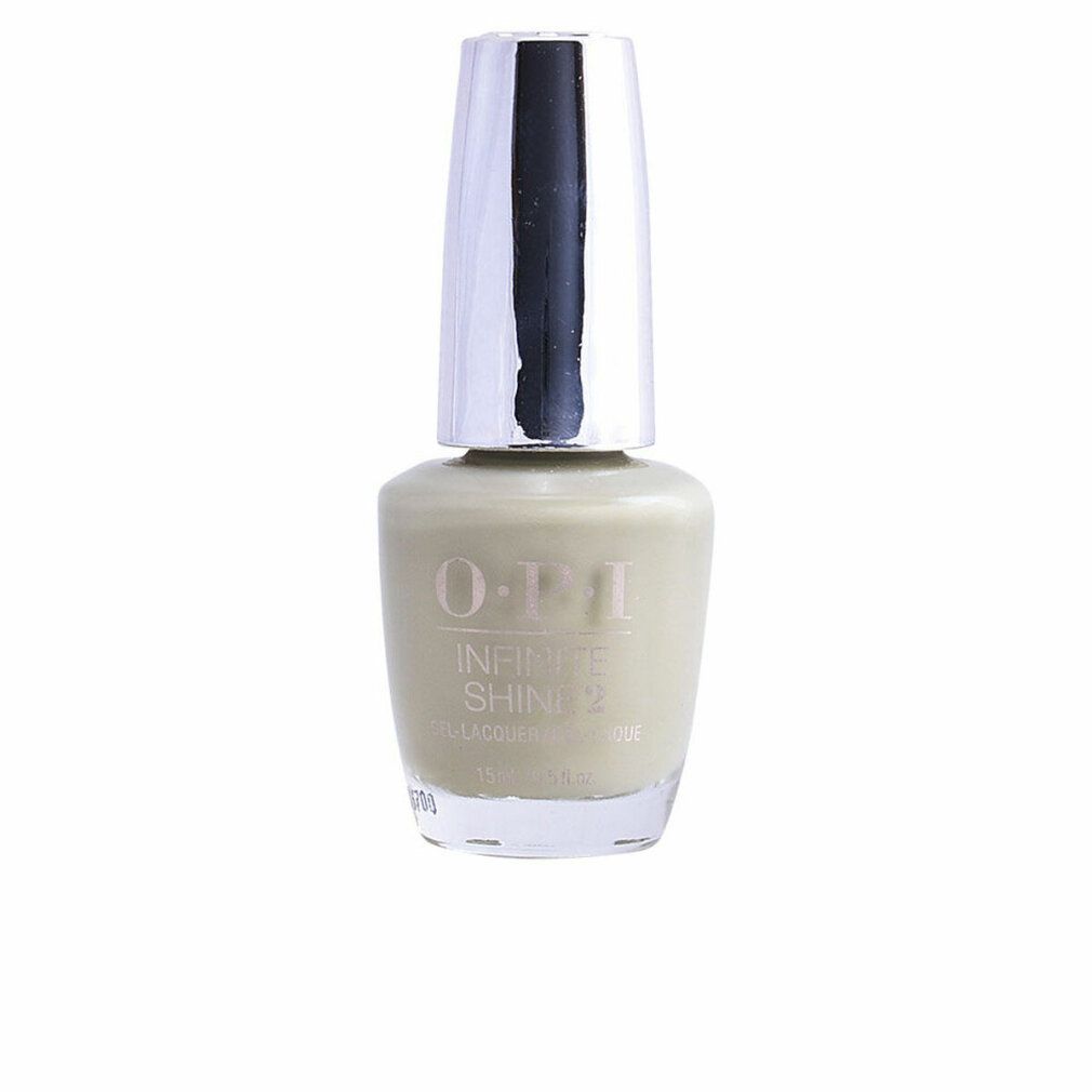 Nagellackflasche mit silbernem Deckel. OPI Infinite Shine 2, grüne Farbe.