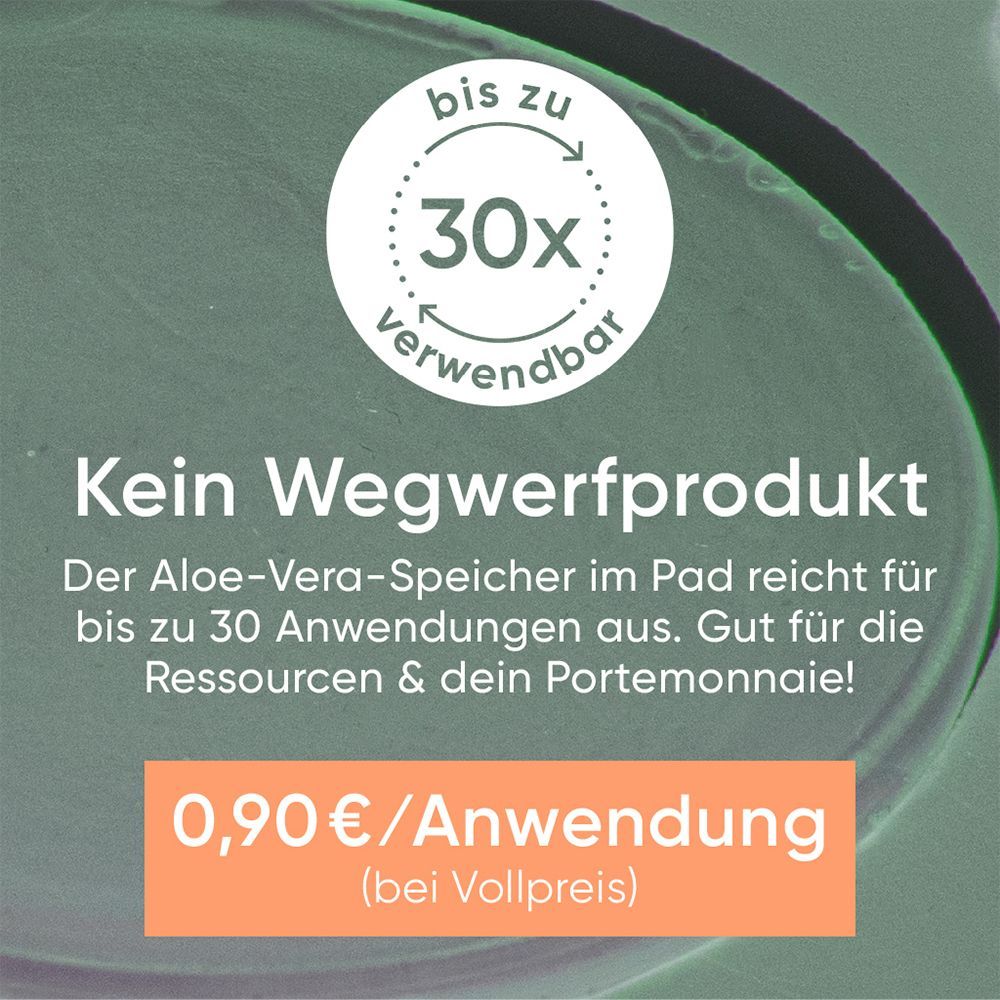 Text: Kein Wegwerfprodukt. Bis zu 30 Anwendungen. 0,90€/Anwendung (bei Vollpreis).