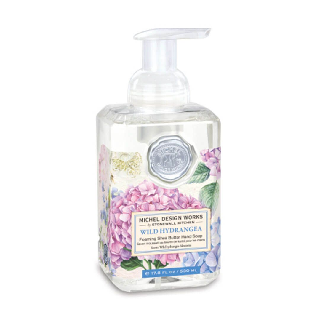 Klarer Pumpspender mit Wildhydrangea-Motiv, 530 ml.