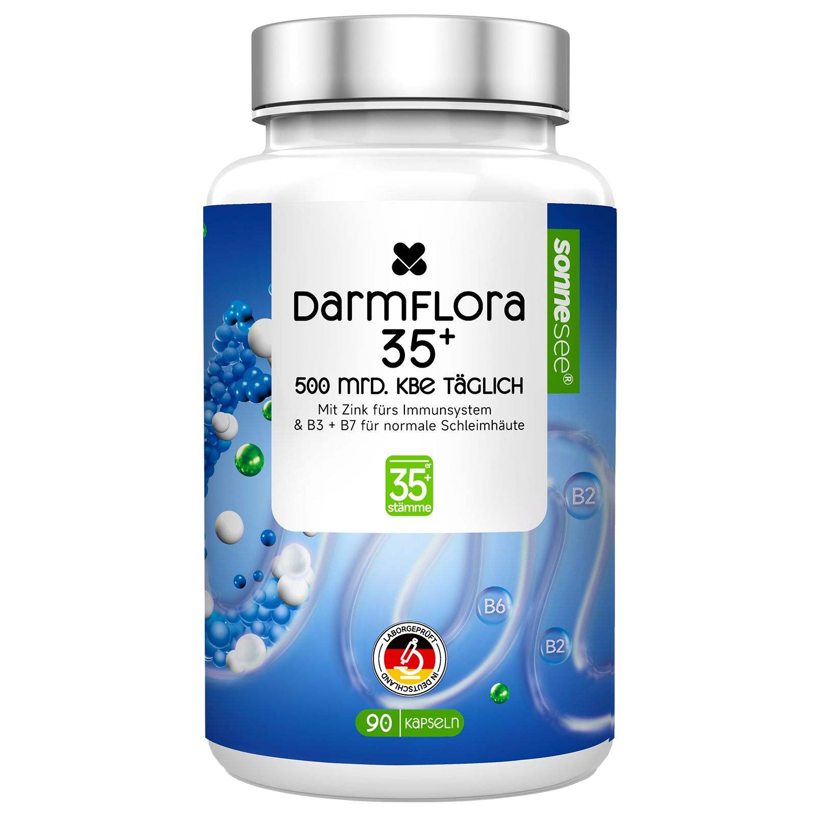 Flasche DarmFlora 35+ Kapseln mit 90 Stück, 500 Mrd. KBE täglich, mit Zink und B3+B7.