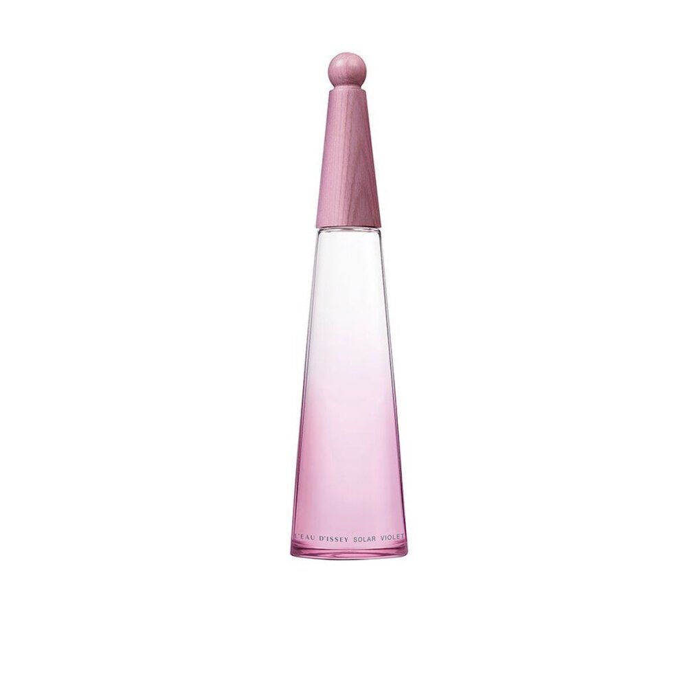 Rosa Flakon mit Holzverschluss. L'Eau d'Issey Solar Violet EdT Nat. Spray Intense.