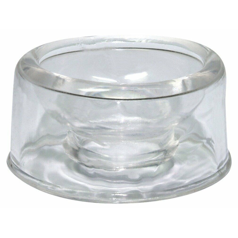 Transparente, runde Manschette mit zentraler Öffnung. Aus Glas oder Kunststoff.