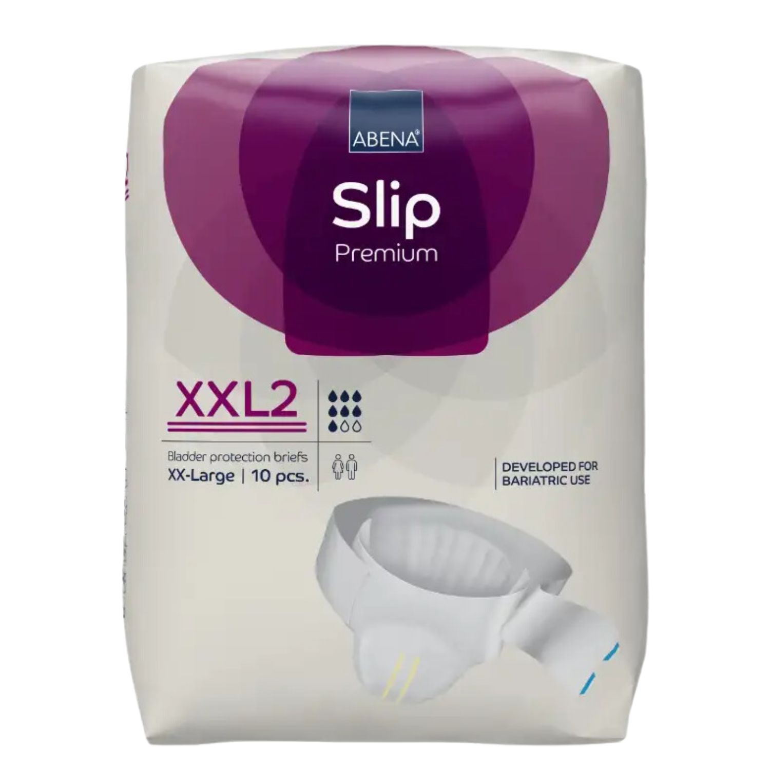 Verpackung mit ABENA Slip Premium XXL2. Inkontinenz-Schutzhosen, XX-Large, 10 Stück. Entwickelt für bariatrische Nutzung.