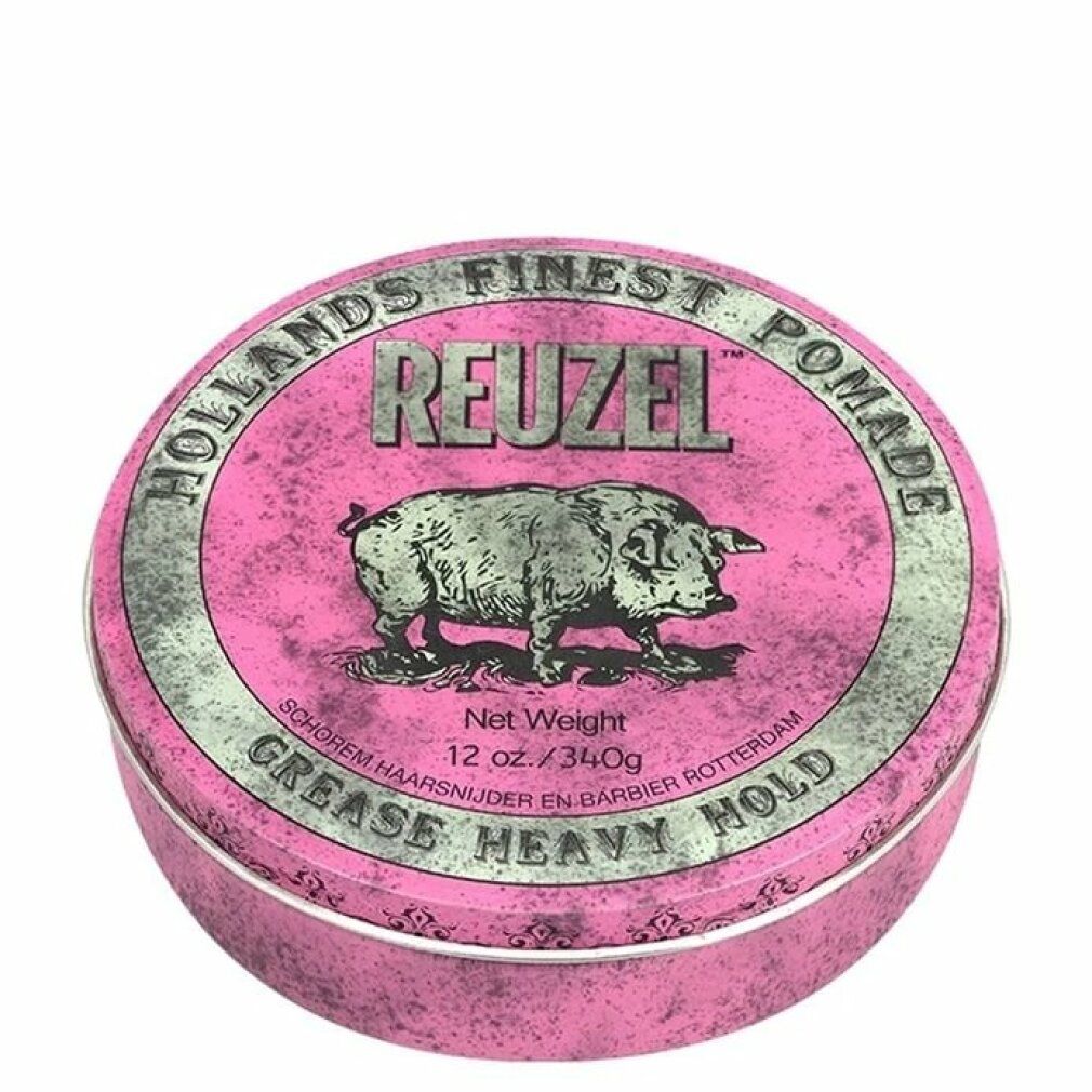 Reuzel Pink Pomade Dose mit Schwein-Logo und "Grease Heavy Hold" Aufschrift.