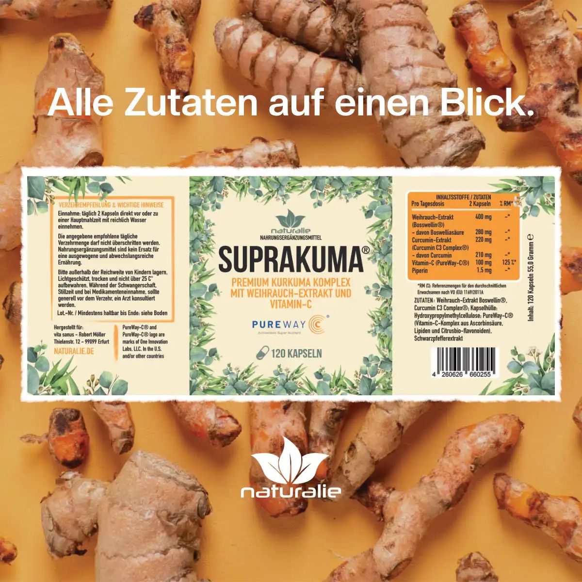 Suprakuma Premium Kurkuma Komplex Kapseln, 120 Stück.