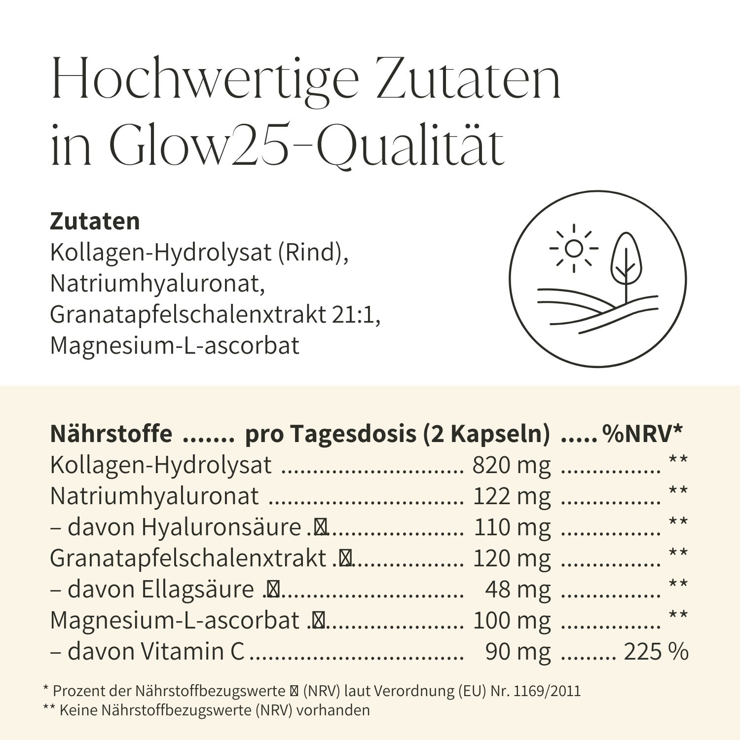 Was sind die Inhaltsstoffe von Glow25?