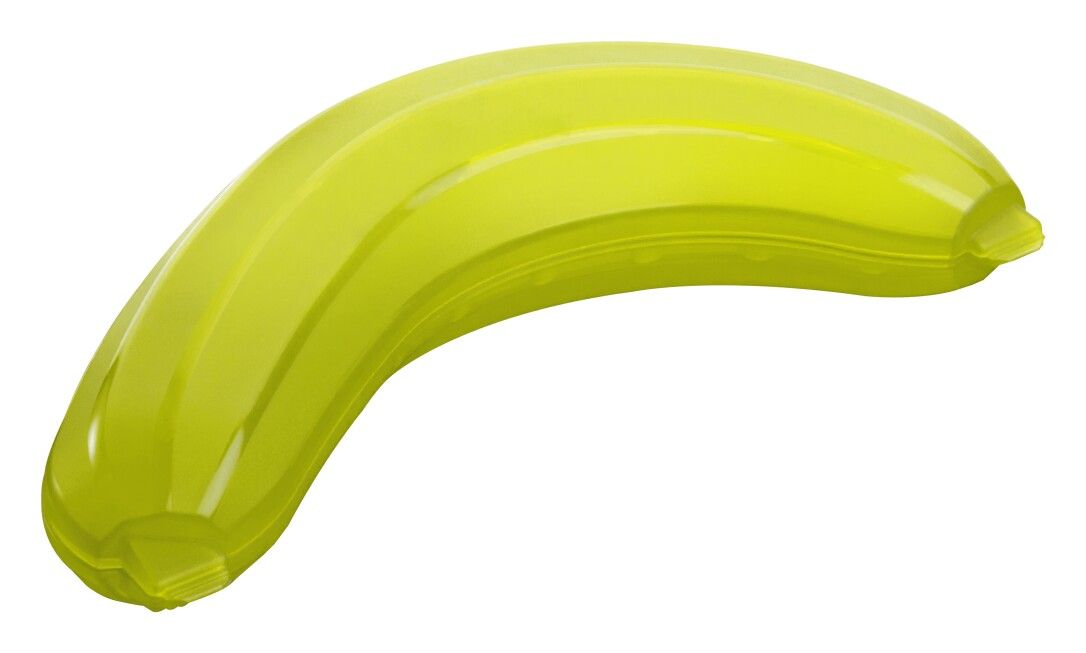 Gelbe, bananenförmige Box. Deckel und Boden sind abgerundet. Die Box hat eine längliche Form.