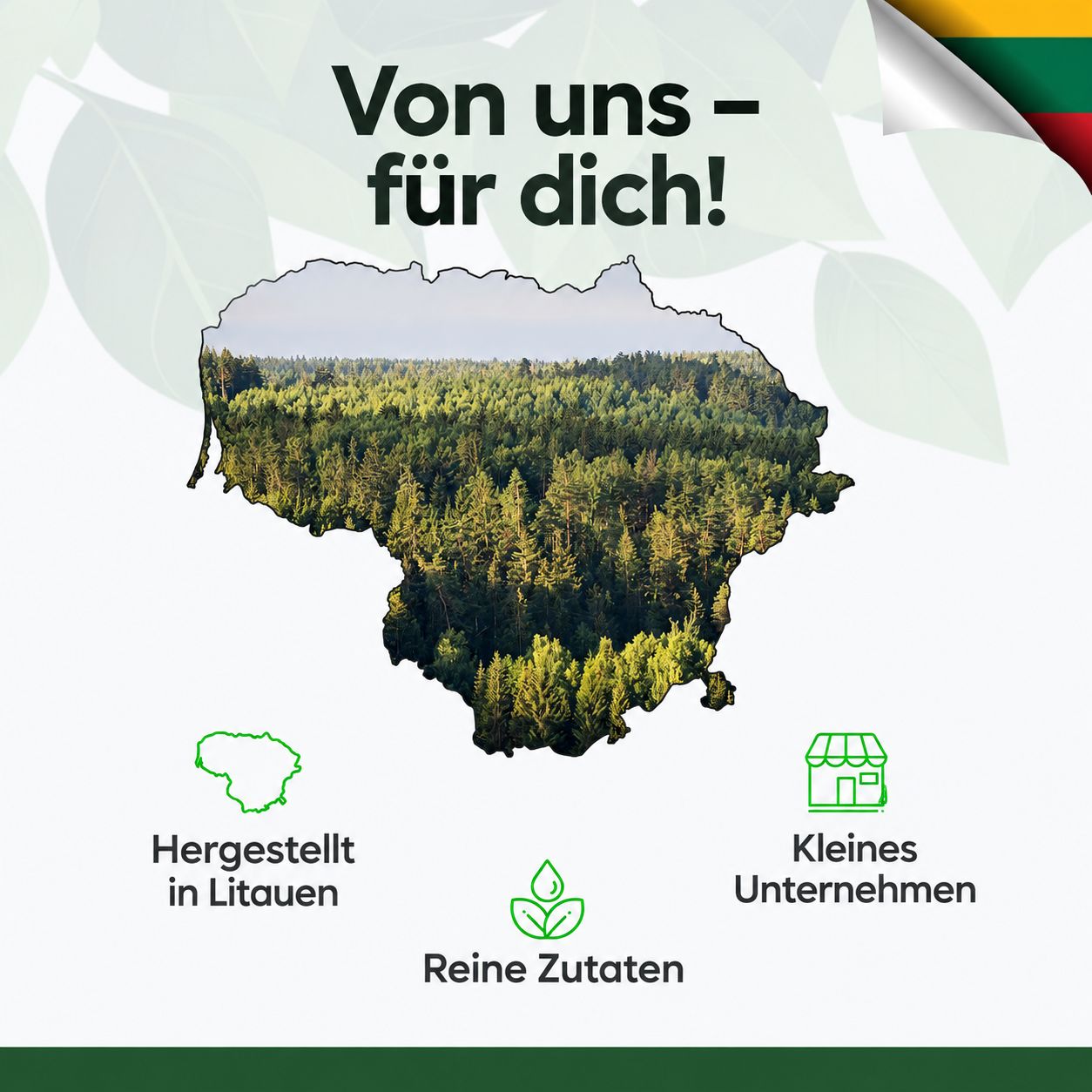 Hergestellt in Litauen. Kleine Unternehmen. Reine Zutaten.