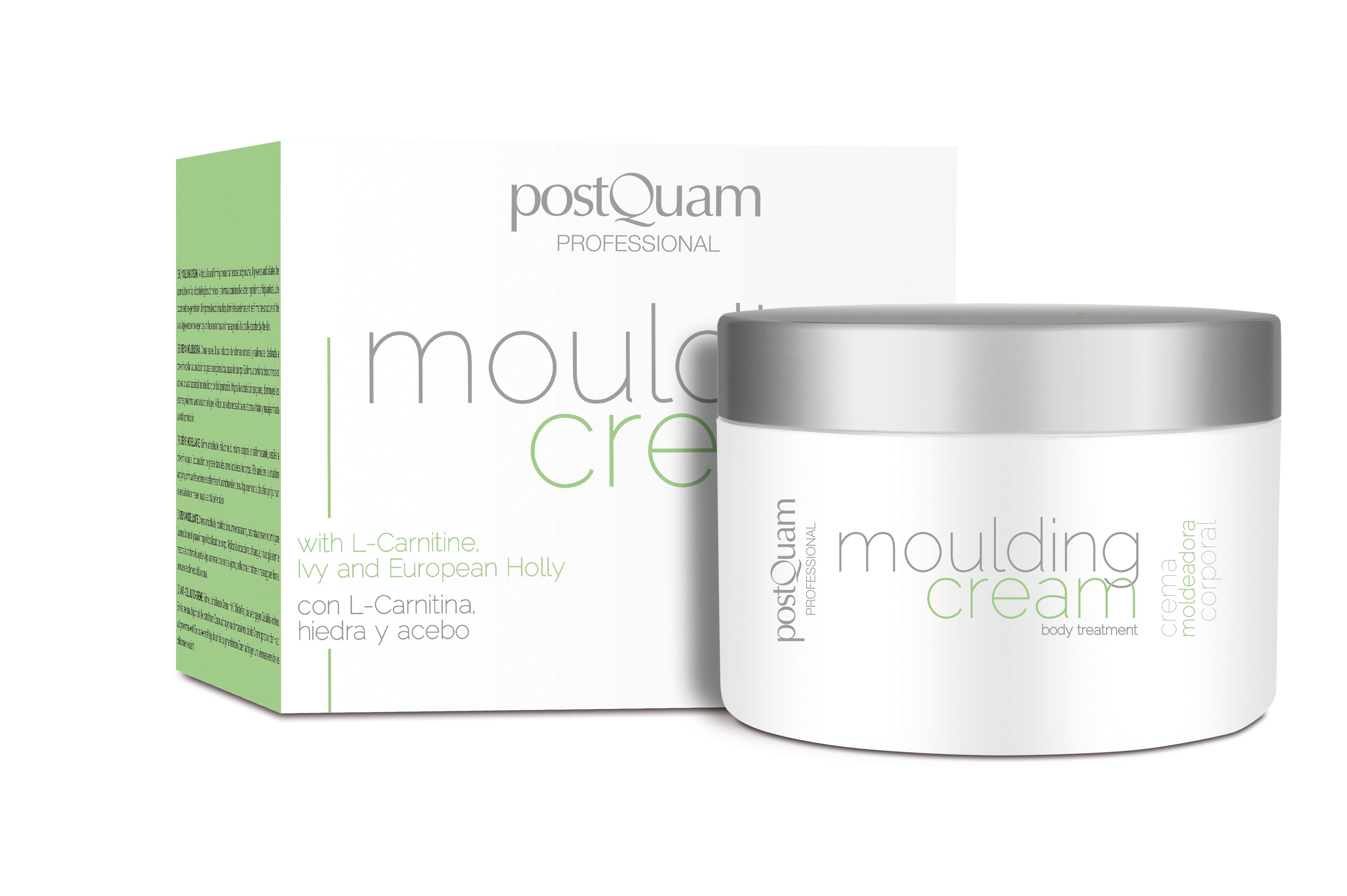 Creme-Tiegel und Verpackung. Aufschrift: Moulding Cream, Postquam Professional. Enthält L-Carnitin, Efeu und Stechpalme.