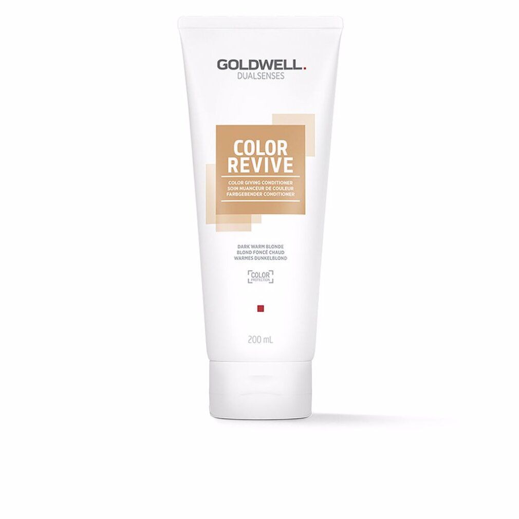 Weiße Tube mit Produktnamen und Schriftzug. Goldwell Dualsenses Color Revive, Dark Warm Blonde. 200 ml.