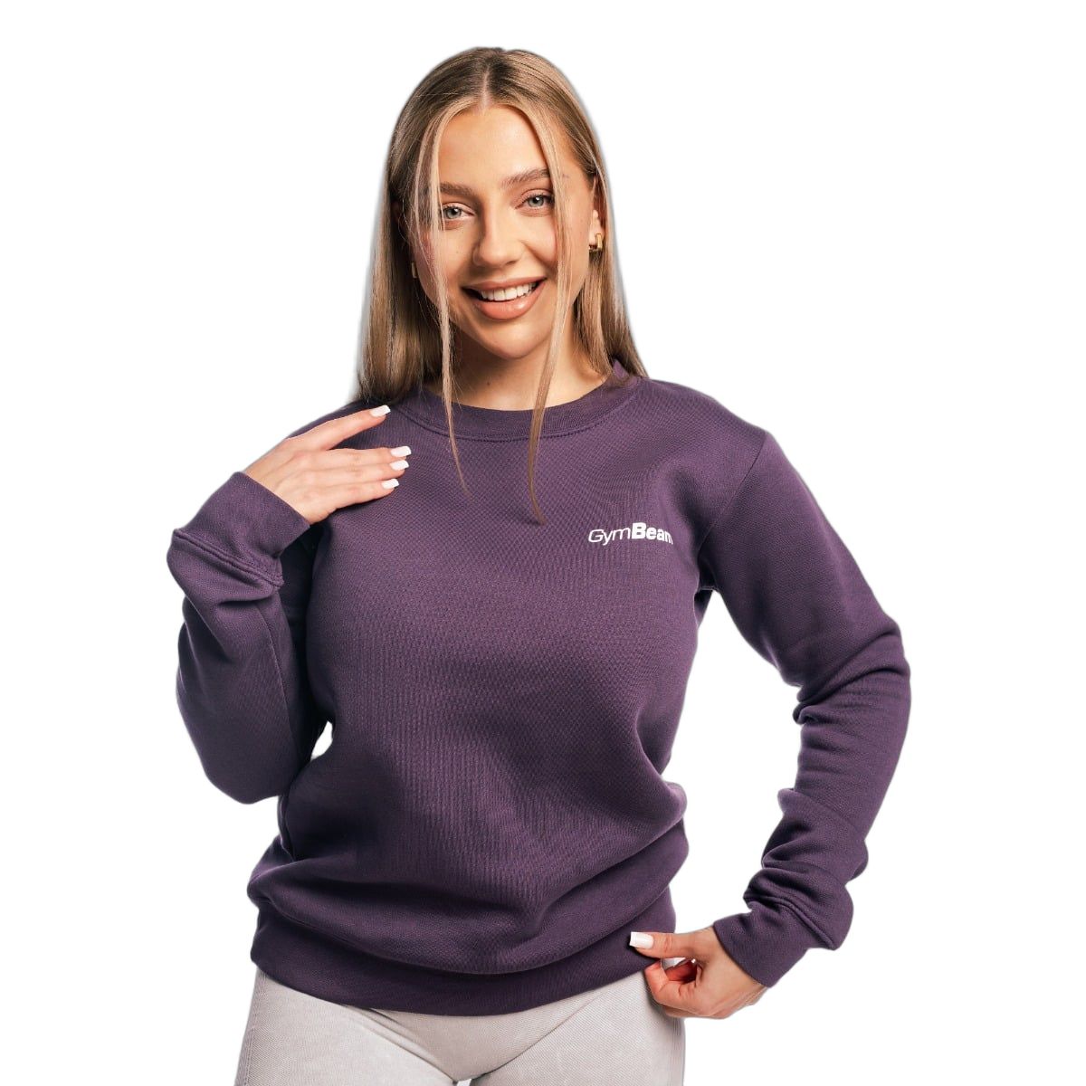 Damen Pullover in Obsidian, Rundhalsausschnitt, GymBeam Logo auf der Brust.