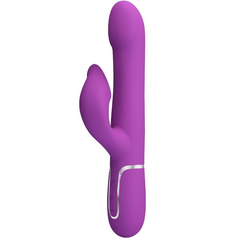 Lila Kaninchen-Vibrator mit silbernen Akzenten und zwei Ohren.