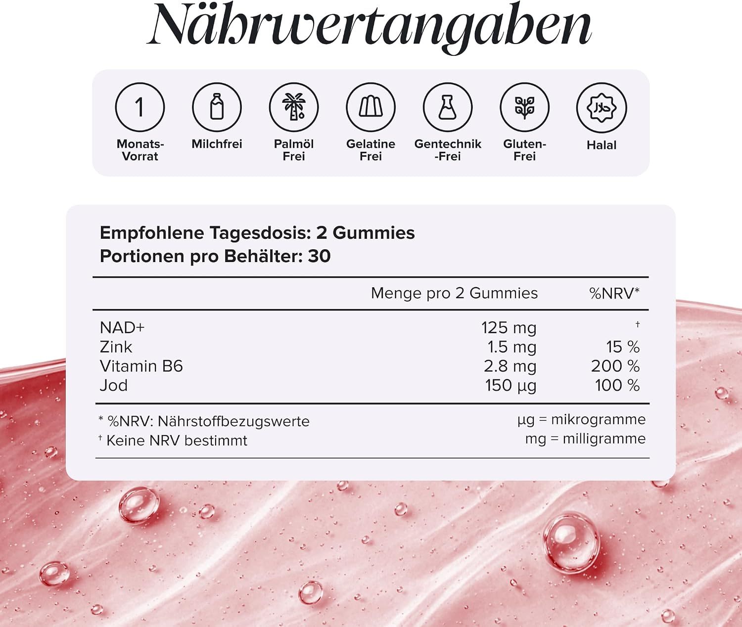 Novomins NAD+ Gummies Flasche mit 60 Gummibärchen, Brombeergeschmack.